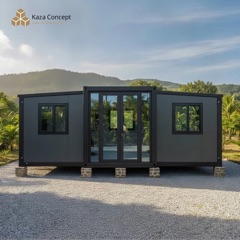 KAZ Pepper Black vu de face : façade anthracite, module central vitré et deux ailes latérales