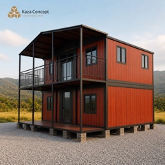 KAZ Duplex vu de côté : balcon à l'étage et large terrasse en bois