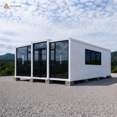 KAZ Pepper White vu du côté droit, façade vitrée et paroi latérale blanche
